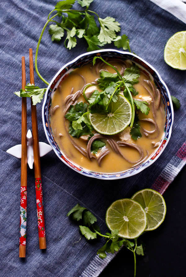 Thai Coconut Chicken Noodle Soup - A Beautiful Plate