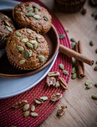 Healthy Pumpkin Carrot Pecan Muffins |