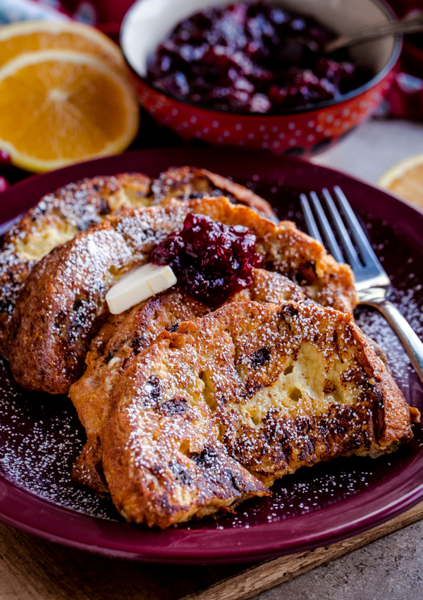 Panettone French Toast with Cranberry Compote - A Beautiful Plate