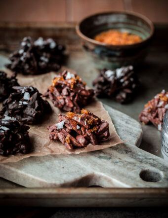 Milk and Dark Chocolate Rochers with Caramel Sugar and Sea Salt