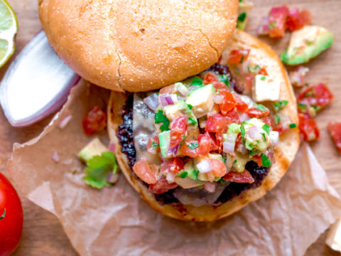 Southwest Burgers With Pepper Jack Cheese And Avocado Salsa A Beautiful Plate