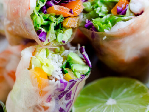 Ginger-Peanut Power Up Greens Salad Rolls. Brown Rice Wraps! 