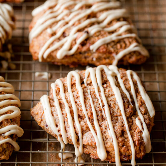 Carrot Cake Scones With Maple Cream Cheese Glaze - A Beautiful Plate