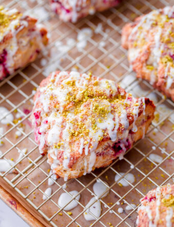 Raspberry Pistachio Scones with Lemon Glaze