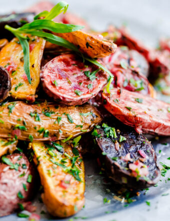 Roasted Fingerling Potatoes with Tarragon-Shallot Butter. This addictive side dish can be prepared in less than 30 minutes!