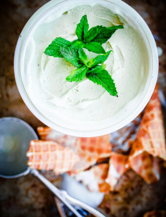 Fresh Vanilla Mint Ice Cream. This ice cream is flavored with fresh mint leaves only and is so refreshing!