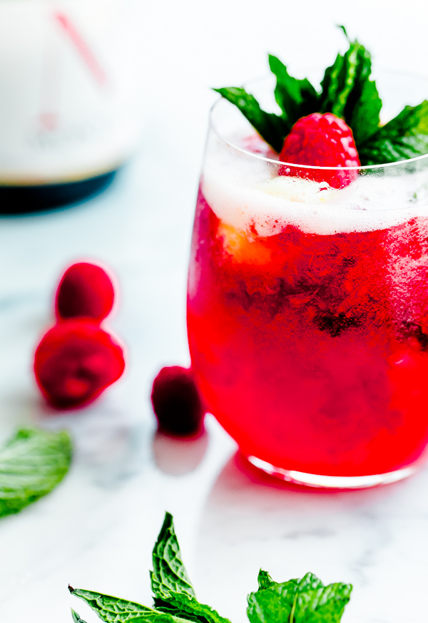 Sorbet Prosecco Floats with Muddled Raspberries and Fresh Mint - A ...