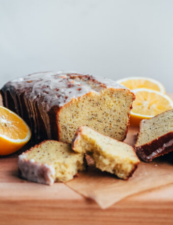 Whole Grain Olive Oil Lemon Poppy Seed Loaf with Meyer Lemon Glaze