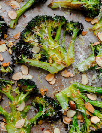 Crack Brocoli. Roasted broccoli with toasted almonds, lemon, red pepper flakes, and pecorino. This side dish is so addicting!