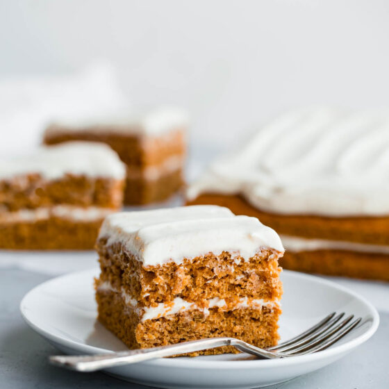 Pumpkin Sheet Cake with Spiced Cream Cheese Frosting - A Beautiful Plate