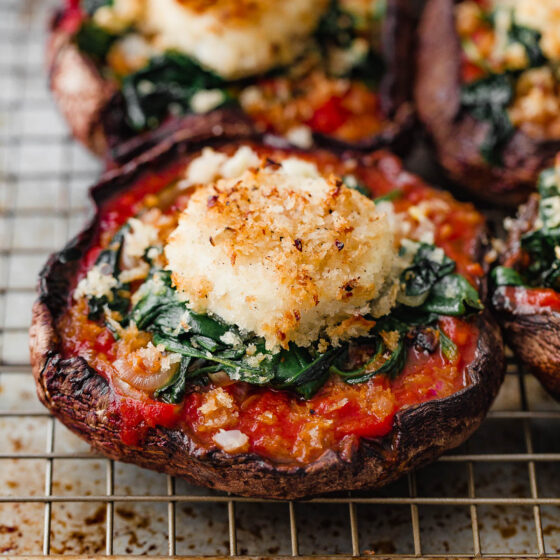 Stuffed Portobello Mushrooms with Crispy Goat Cheese - A Beautiful Plate