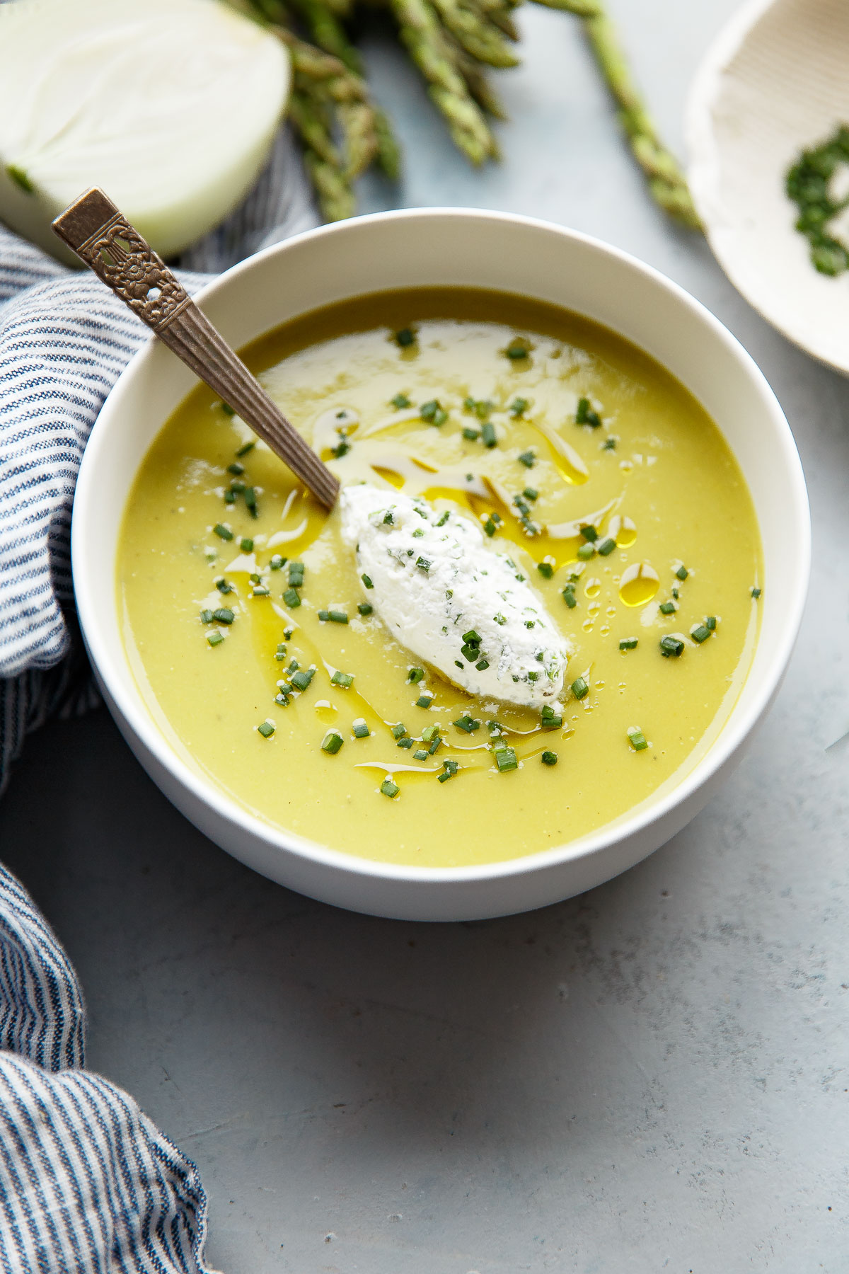 Asparagus Potato Soup with Chive Cream - A Beautiful Plate