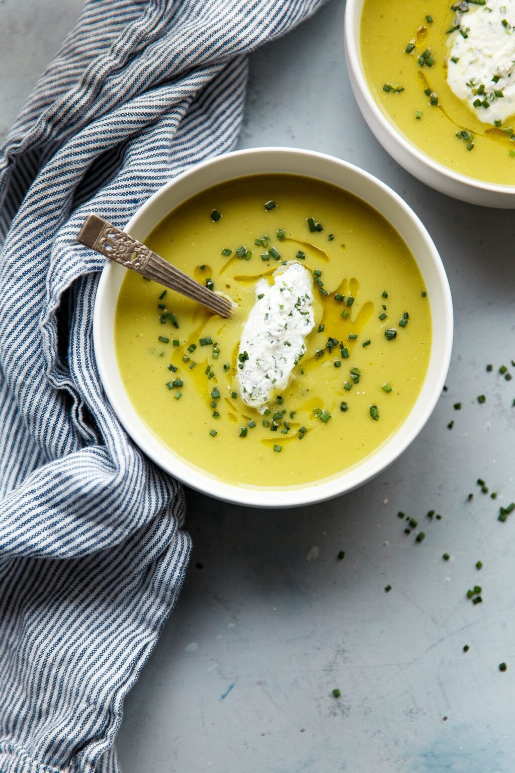 Asparagus Potato Soup with Chive Cream - A Beautiful Plate