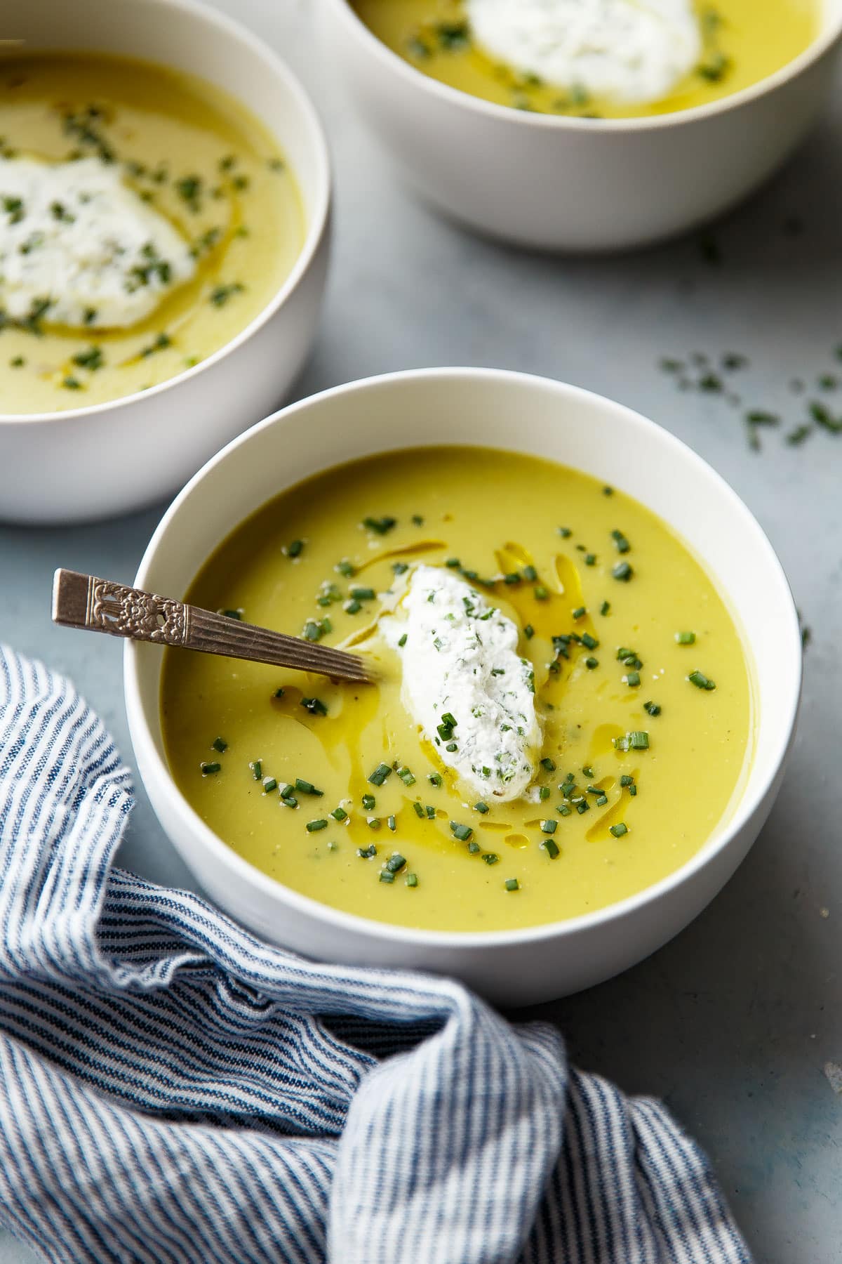 Asparagus Potato Soup with Chive Cream - A Beautiful Plate