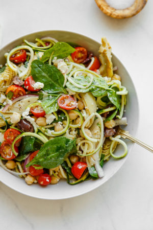 Mediterranean Zucchini Pasta Salad (Gluten Free!) - A Beautiful Plate