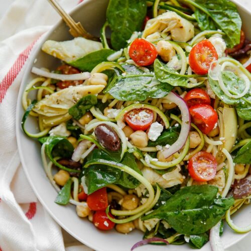 Mediterranean Zucchini Pasta Salad (Gluten Free!) - A Beautiful Plate