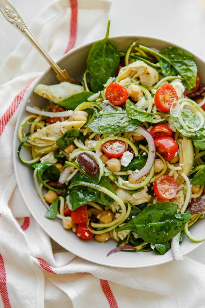 Mediterranean Zucchini Pasta Salad (Gluten Free!) - A Beautiful Plate
