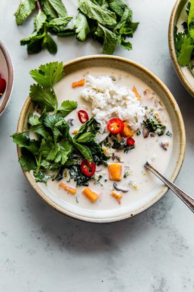 Vegan Thai Coconut Soup (Easy Tom Kha Gai) - A Beautiful Plate