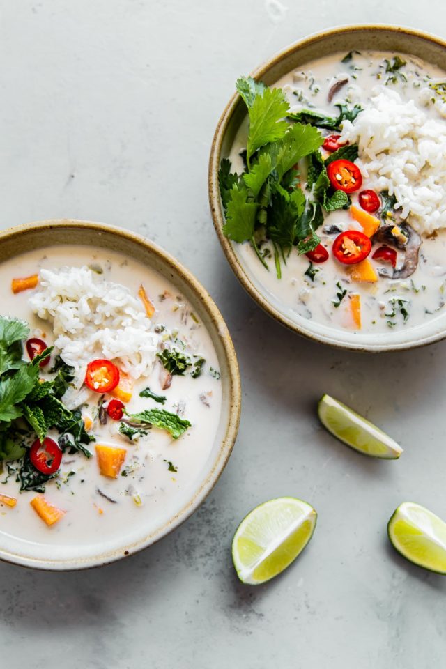 Vegan Thai Coconut Soup (Easy Tom Kha Gai) - A Beautiful Plate