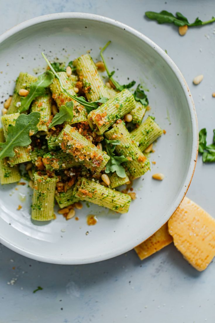 Arugula Pesto Pasta With Garlicky Breadcrumbs A Beautiful Plate 5589