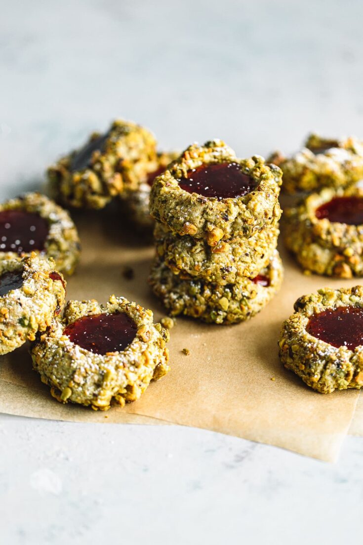 Pistachio Thumbprint Cookies with Jam - A Beautiful Plate